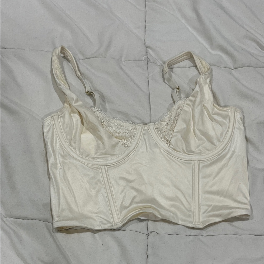 A&F White Lace and Satin Balconette Corset Bralette
